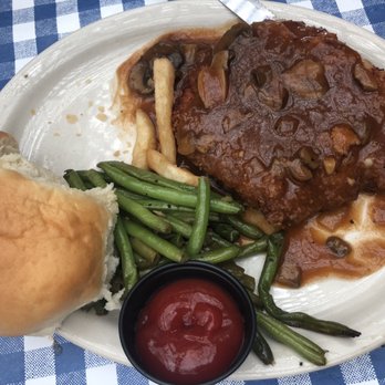 The Auslander - Jagerschnitzel with fries and green beans - German Near Me - Fredericksburg, Texas