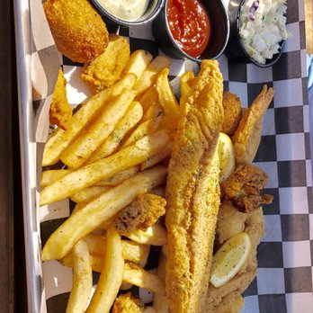 Cajun Craft - Fried Seafood Platter with oysters, shrimp, catfish and Cajun fries - Cajun/Creole Near Me - Waco, Texas