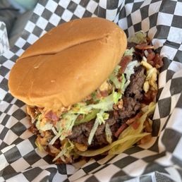 Bacon Sriracha burger. Bacon Sriracha burger.