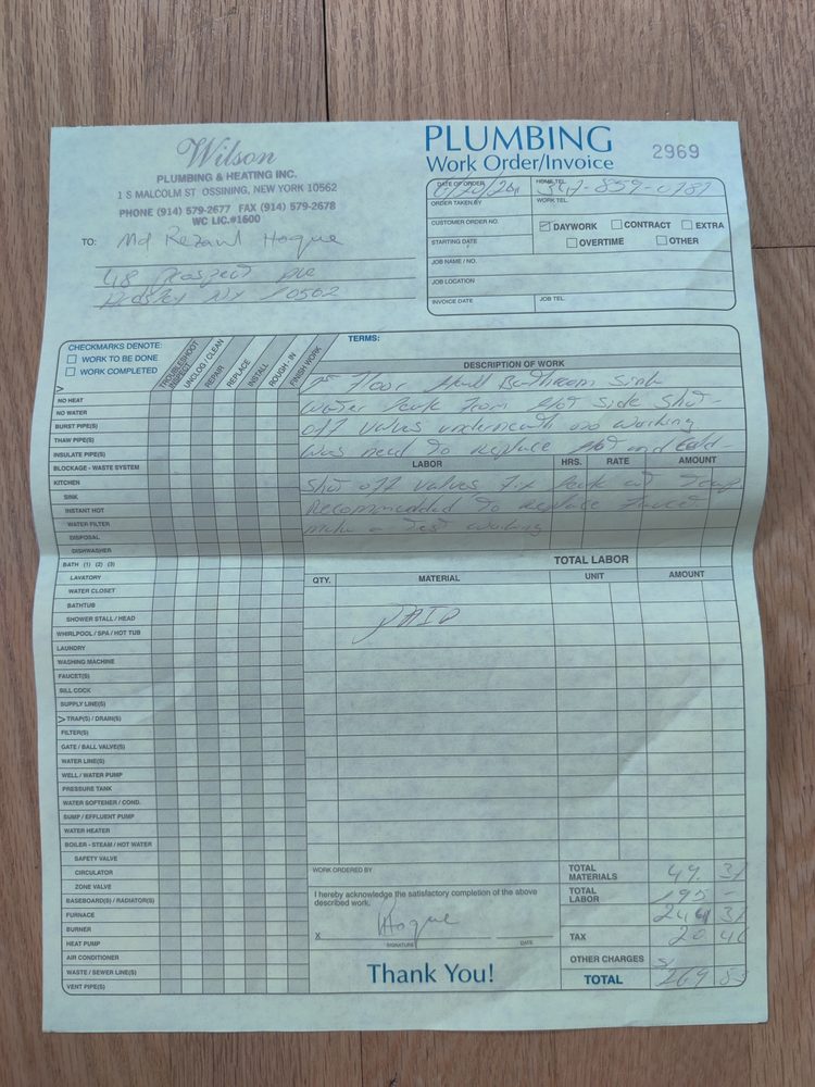 Slide of Wilson Plumbing and heating