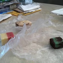 The Silky Oak Chocolate Company Cafe - Fudge candy from their Chocolate shop in same plaza. Mint chocolate, coconut, and cookies & cream shown here.