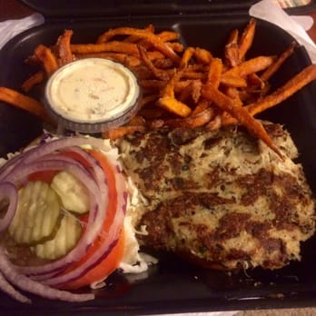 Crazee Burger - Blue crab burger w/ sweet potato fries. $16.18 - Burgers Near Me - San Diego, California