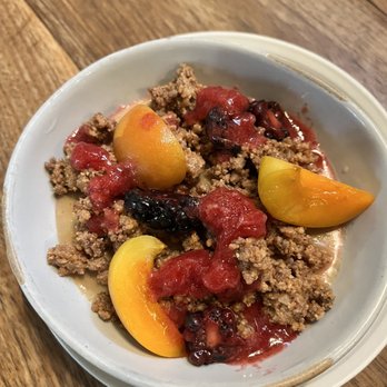 Mama - Butterscotch Budino: Whiskey-Poached Apricot, Blackberry, White Chocolate Crumble - Italian Near Me - Oakland, California Mama - Butterscotch Budino: Whiskey-Poached Apricot, Blackberry, White Chocolate Crumble - Italian Near Me - Oakland, California