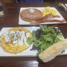 Waffle and eggs (top down)