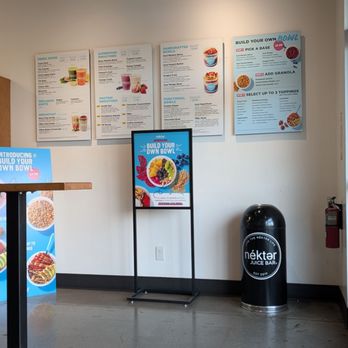 Nekter Juice Bar - Menu by the front door - Acai Bowls Near Me - La Habra, California Nekter Juice Bar - Menu by the front door - Acai Bowls Near Me - La Habra, California