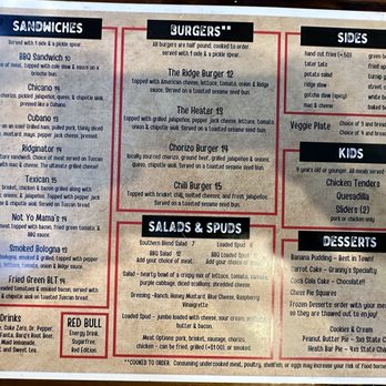 The Ridge Nashville - Back of their menu - American Near Me - Nashville, Tennessee The Ridge Nashville - Back of their menu - American Near Me - Nashville, Tennessee