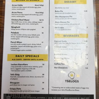 Tselogs - Menu - Filipino Near Me - Daly City, California Tselogs - Menu - Filipino Near Me - Daly City, California
