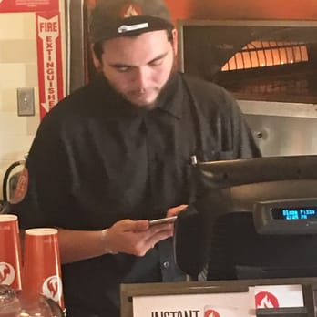 Blaze Pizza - Employee checking his phone while I'm waiting to pay - Pizza Near Me - Irvine, California