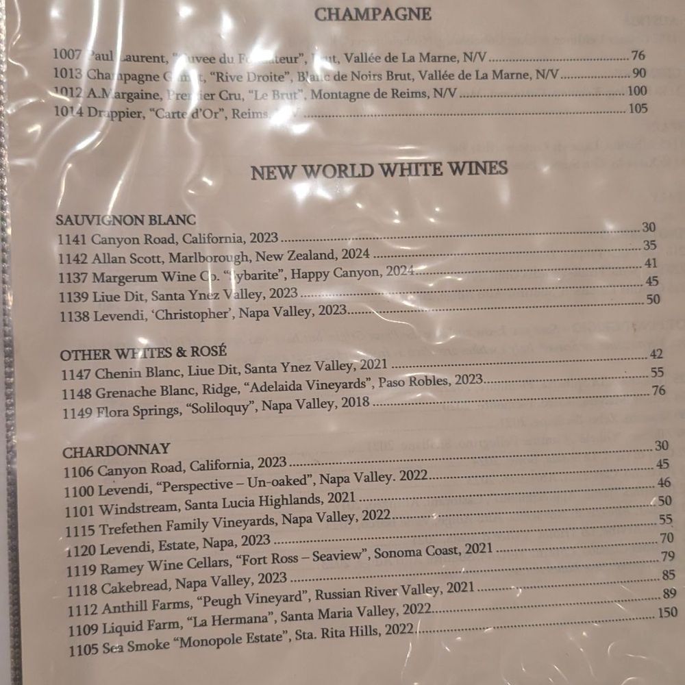 Luciana's Ristorante - Sparkling and new world white wine menu (October 2025) - Italian Near Me - Dana Point, California Luciana's Ristorante - Sparkling and new world white wine menu (October 2025) - Italian Near Me - Dana Point, California