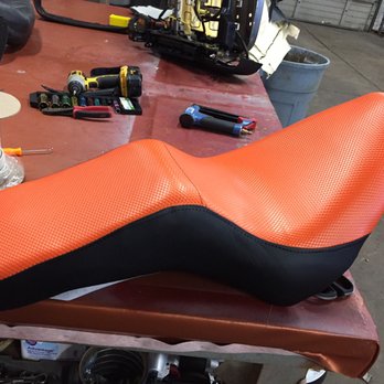 Curly's Trim Shop - Motorcycle completely restored, and I was even able to come up with the design on my own! - Auto Upholstery Near Me Curly's Trim Shop - Motorcycle completely restored, and I was even able to come up with the design on my own! - Auto Upholstery Near Me
