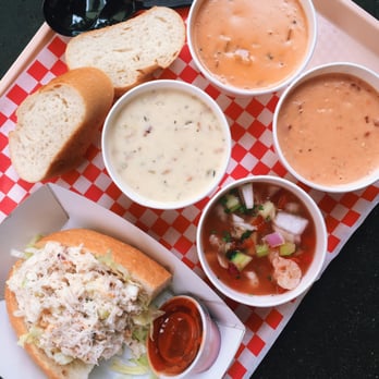 Pike Place Chowder - Sampler with 4 different chowders and 1/2 crab sandwich - Seafood Near Me - Seattle, Washington Pike Place Chowder - Sampler with 4 different chowders and 1/2 crab sandwich - Seafood Near Me - Seattle, Washington