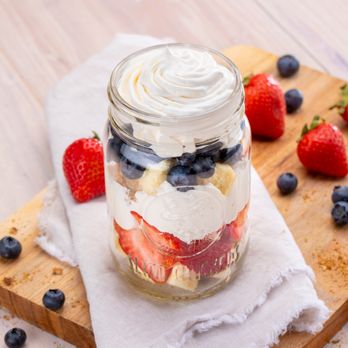 Slim Chickens - strawberries, blueberries, and whipped cream in a jar - Southern Near Me - Tupelo, Mississippi Slim Chickens - strawberries, blueberries, and whipped cream in a jar - Southern Near Me - Tupelo, Mississippi
