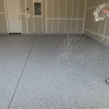 Arceo Epoxy Concrete Coatings - Flakes in progress - Flooring Near Me