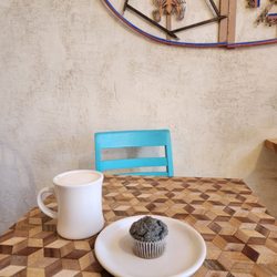 Cow Canyon Coffee - latte and blue corn muffin