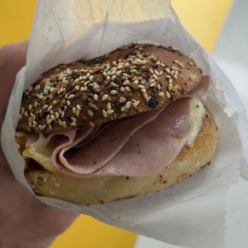 Perfect Donuts - Absolutely awesome everything Bagel with Ham, Eggs, and Cheese - Donuts Near Me - North Hollywood, California Perfect Donuts - Absolutely awesome everything Bagel with Ham, Eggs, and Cheese - Donuts Near Me - North Hollywood, California