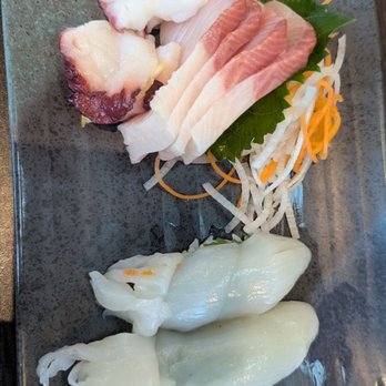 Mizu Sushi Ayce - Tako and hamachi sashimi. Ika sushi. - Sushi Bars Near Me - Pleasant Hill, California