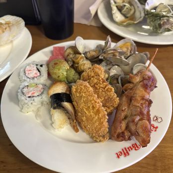Fusion Buffet - Sushi, chicken wings, chicken skewer, sautéed clams, sauteed sea snails, sashimi - Buffets Near Me - Concord, California