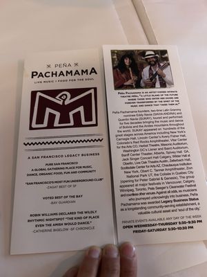 Menu photo 1 Peña Pachamama San Francisco, CA Menu photo 1 Peña Pachamama San Francisco, CA