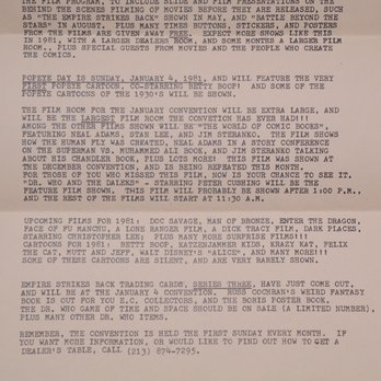 Comic Book and Science Fiction Convention - Pre-internet, pre-vhs tapes, pre-home computers, but he probably had an electric typewriter at least?  Hand addressed these flyers though. - Comic Books Near Me - Los Angeles, California