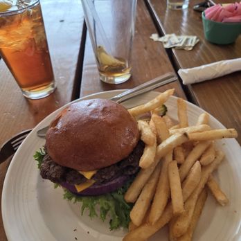 The Range Cafe - BYOB - smash burger with fries and iced tea - Breakfast & Brunch Near Me - Los Lunas, New Mexico