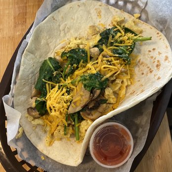 Café Crème - Taco with spinach, cheddar, egg, and mushrooms - Coffee & Tea Near Me - Austin, Texas