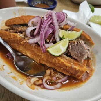 Delicias De Mexico - Torta ahogada. The meat was good. - Mexican Near Me - Bell Gardens, California Delicias De Mexico - Torta ahogada. The meat was good. - Mexican Near Me - Bell Gardens, California