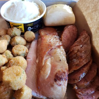 Dickey's Barbecue Pit - My "Go-To" Lunch was their Polish Kielbasa Sausage, Turkey, Baked Potato Casserole, Fried Okra, Roll, & Big Yellow Cup Sweet Tea - American Near Me - Kapolei, Hawaii Dickey's Barbecue Pit - My "Go-To" Lunch was their Polish Kielbasa Sausage, Turkey, Baked Potato Casserole, Fried Okra, Roll, & Big Yellow Cup Sweet Tea - American Near Me - Kapolei, Hawaii