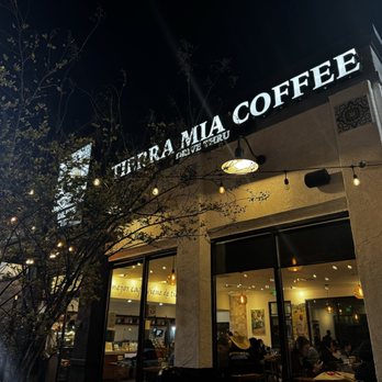 Tierra Mia Coffee - Outdoor seating in the evening - Coffee & Tea Near Me - West Covina, California