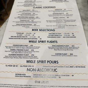 Wigle Whiskey - Menu - Beer, Wine & Spirits Near Me - Pittsburgh, Pennsylvania