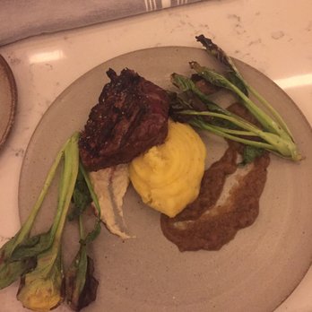 The Informalist - Fillet mignon with grilled bok choy and whipped potatoes with a garnish of kimchi purée and onion cream - Wine Bars Near Me - Eau Claire, Wisconsin