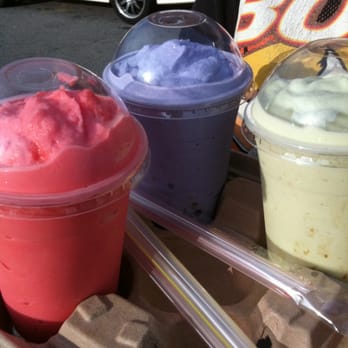 Yummy Express - Yea, they use powder for their shakes but it's all good! L to R: Strawberry, taro, and avacado! - Sandwiches Near Me - Lowell, Massachusetts