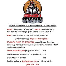 And1Spartans - Upcoming skills camp ! Early Registration is open! Dont miss out spots are LIMITED!