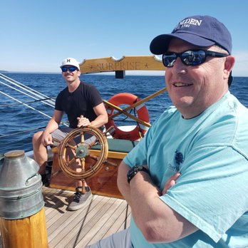 Schooner Surprise - Laird and Bill enjoying the ride - Boating Near Me - Camden, Maine