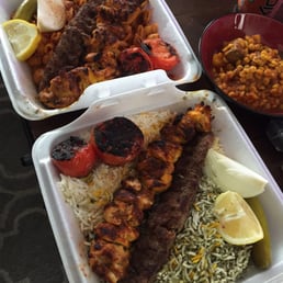 Chicken, ground meat kebabs and rice or pasta combo and side order of lentils. Chicken, ground meat kebabs and rice or pasta combo and side order of lentils.