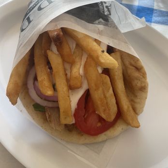 It's Greek 2 U Grill - Pork Belly Yeero with fries inside - Greek Near Me - Chicago, Illinois
