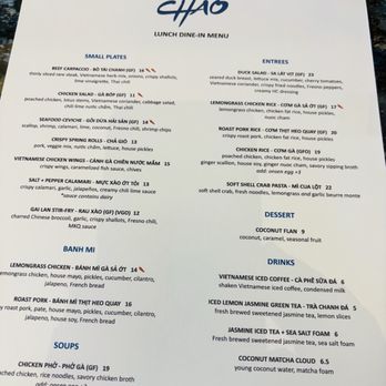 Chao - Lunch Menu - Asian Fusion Near Me - Honolulu, Hawaii