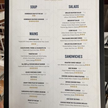 Tribeton - menu as of May 2019 - Irish Near Me - Galway, G