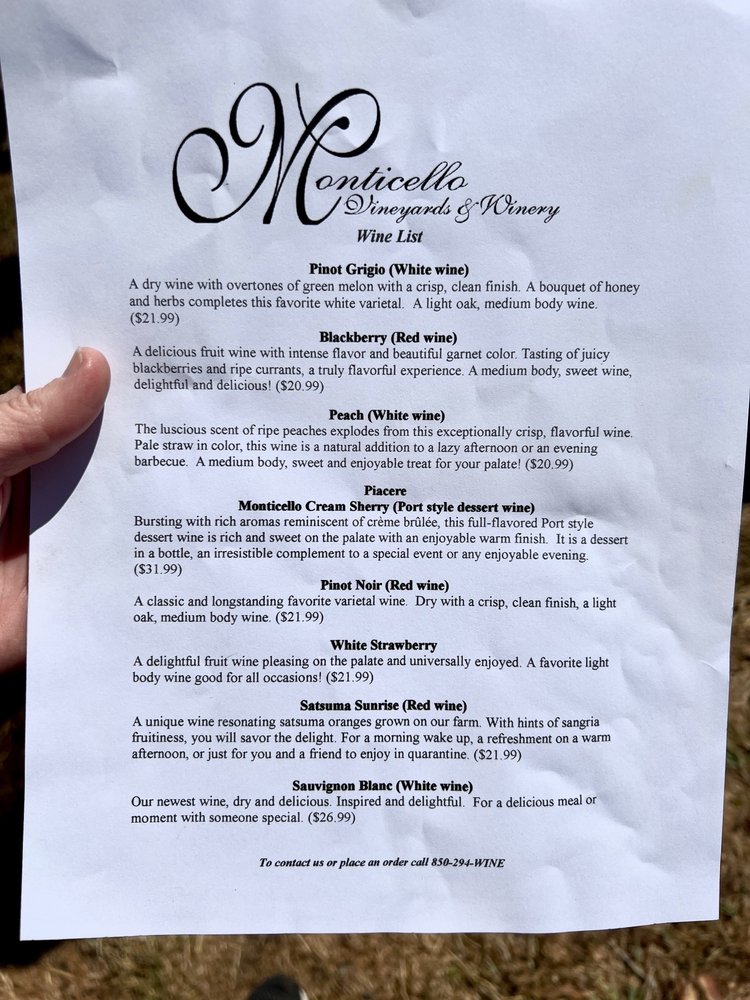 MONTICELLO VINEYARDS & WINERY Updated August 2024 1211 Waukeenah