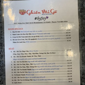 Ghien Mi Go - Menu - Noodles Near Me - Westminster, California