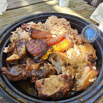 Jerk pork and oxtail plate