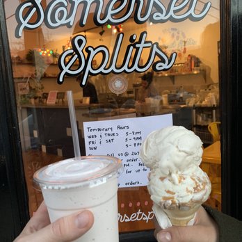 Somerset Splits - Strawberry/Banana milkshake & double scoop peanut butter/banana ice cream - Ice Cream & Frozen Yogurt Near Me - Philadelphia, Pennsylvania Somerset Splits - Strawberry/Banana milkshake & double scoop peanut butter/banana ice cream - Ice Cream & Frozen Yogurt Near Me - Philadelphia, Pennsylvania