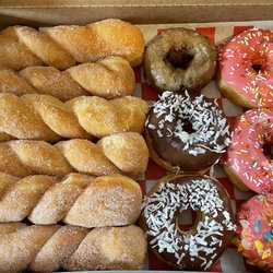 King Donuts - Cinnamon twist, blueberry, chocolate coconut, strawberry sprinkles and Strawberry fruity pebble