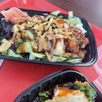 Pokitomik - Poke Bowl with Sweet Salmon, Shrimp, & Albacore. A Spicy Tuna Taco - Poke Near Me - Riverside, California Pokitomik - Poke Bowl with Sweet Salmon, Shrimp, & Albacore. A Spicy Tuna Taco - Poke Near Me - Riverside, California