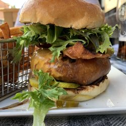 Walsh's Snug - Batter Burger - Added cheese, bacon, fried onions, jalapeño and more!