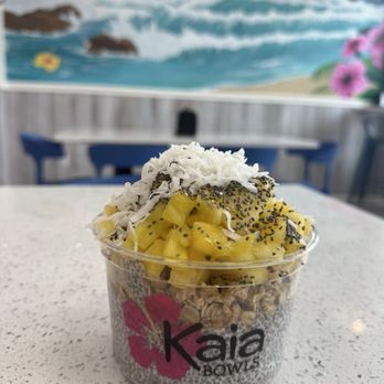 Kaia Bowls - Chia pudding bowl with granola, pineapple, coconut flakes and chia seeds - Juice Bars & Smoothies Near Me - Tampa, Florida Kaia Bowls - Chia pudding bowl with granola, pineapple, coconut flakes and chia seeds - Juice Bars & Smoothies Near Me - Tampa, Florida