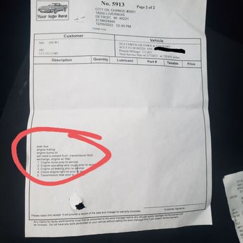 City Oil Change - The back of the receipt, the language that was obscured - Oil Change Stations Near Me - Detroit, Michigan City Oil Change - The back of the receipt, the language that was obscured - Oil Change Stations Near Me - Detroit, Michigan
