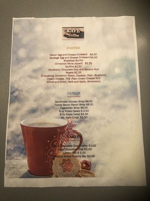 Menu photo 1 Shasta Coffee Co. Greenville, SC