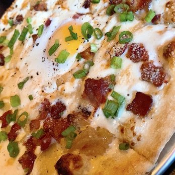 Abruzzo Italian Kitchen - Carbonara Wood Fired Pizza ($16) - Italian Near Me - Whitefish, Montana