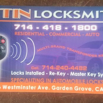Tin Locksmith - Keys & Locksmiths Near Me - Garden Grove, California