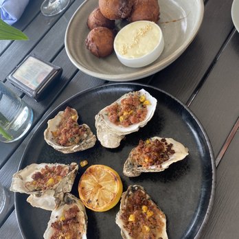 Four Marlins Oceanfront Dining - Hush puppies and baked oysters - Seafood Near Me - Key West, Florida Four Marlins Oceanfront Dining - Hush puppies and baked oysters - Seafood Near Me - Key West, Florida